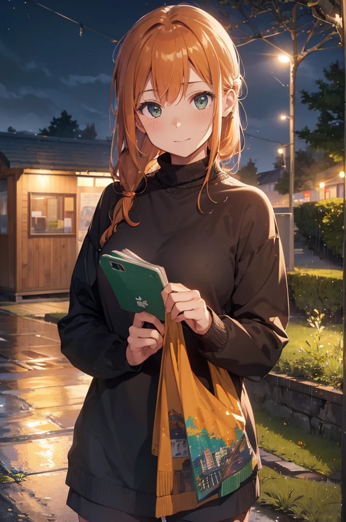(best quality,4k,8k,highres,masterpiece:1.2), ultra-detailed, (realistic,photorealistic,photo-realistic:1.37), orange-haired boy, green eyes, forest, waiting for the bus, rain, greenery, nature, freckles, modern clothing, evening, dark, moonlit, night, a tranquil moment, wet streets, misty atmosphere, gleaming droplets, vibrant autumn colors, serene expression, reflecting city lights, a hint of mystery, cozy bus stop, damp leaves, quiet anticipation, dampened sound, calm ambiance, crisp air, slight breeze, ethereal glow, twinkling stars, moon shadow, damp earth, subtle rustling, secluded corner, solitary figure, mist-kissed hair, fresh scent of rain, enchanting stillness, remote bus route.
