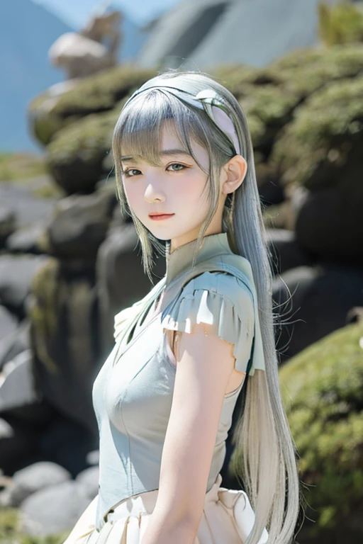 Paarthurnax、Mysterious Beauty、lovely、銀hair、thin、With delicate arms folded,Little, SD,(masterpiece, highest quality:1.2),figure,8k,High resolution,One girl,alone,upper body,(Portraiture:1.2),blonde_hair,length_hair,green_eye,hairband,mini_Crown,hair_bow,前hair,black_hairband,small_chest,white_bow,very_length_hair,gloves,white_gloves,white_Knee socks,dress,tooth,Wat,Covered_belly button,independent_sleeve,flat_chest,V-shaped_Eyebrow,zettai_ryouiki,independent_collar,full_body,ribbon,