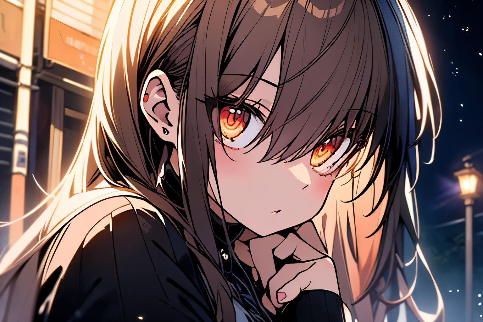 masterpiece, highest quality, ((anime)), 4K,8k,style,masterpiece, Creating beautiful women, at night long charge, ((Very detailed)), Outdoor, night, nature, (performer, full moon), Shadow, Contrast, sunny, (style, (Film Grain: 1.3), (Warm shades, Warm Tones): 1.2), Cinematic Light, Side lighting, 超High resolution, (The best shade), born, walk, poetry,(highest quality、masterpiece、High resolution、detailed)、animestyle、Flat style、(Beautiful Eyes, Delicate and beautiful face, ), BREAK,1 girl、extremely detailed、Dynamic Angle、anime