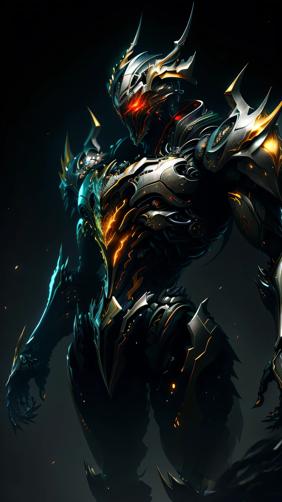 (masterpiece:1.2), best quality, high resolution, unity 8k wallpaper, (ultra realistic:1.0), beautiful detailed, extremely detailed, perfect lighting, extremely detailed CG,glowing eyes,Heavy Mech,skeleton armor,(shining black),full_armor,warframe,horns, fake horns, red eyes, global ray tracing,
looking at the viewer,solo,perspective,