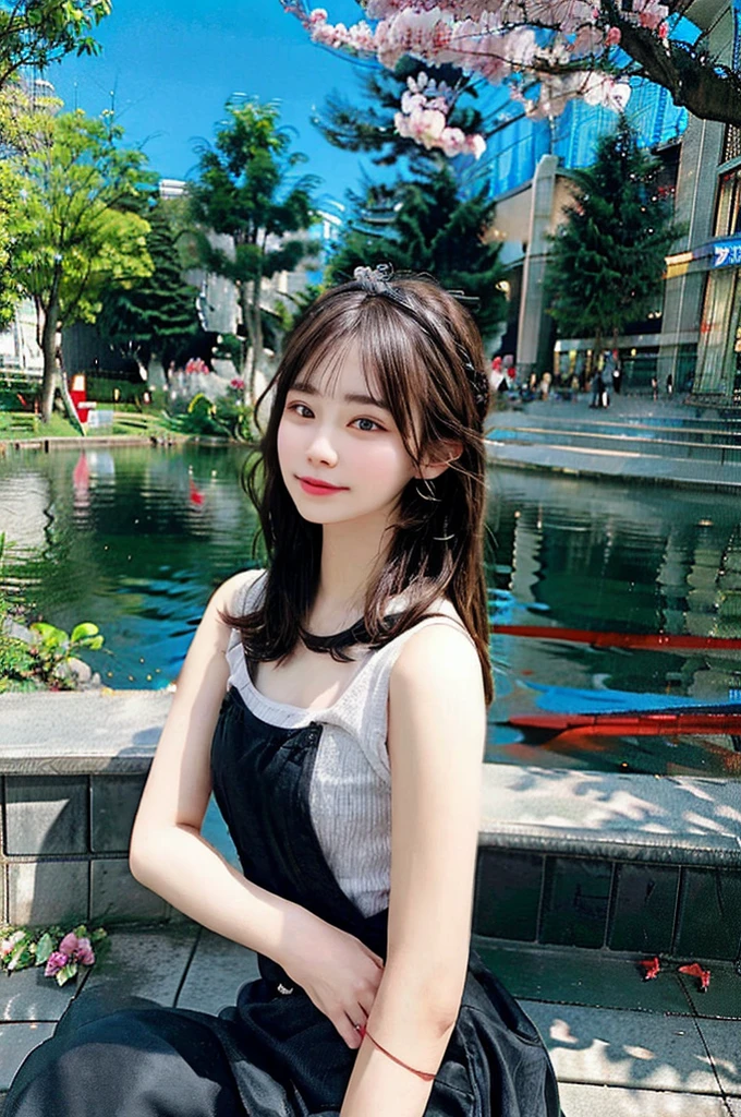 Armpit Hair、Show both sides、High heels(Black)、pantyhose(Black)、garter belt(Black)、Big Breasts、Long Hair(Black、straight)、Squat、Leg spread、Married Woman、first round、Voluptuous、Puddle、Outdoor、garden、Cherry Blossom Viewing、cherry blossoms