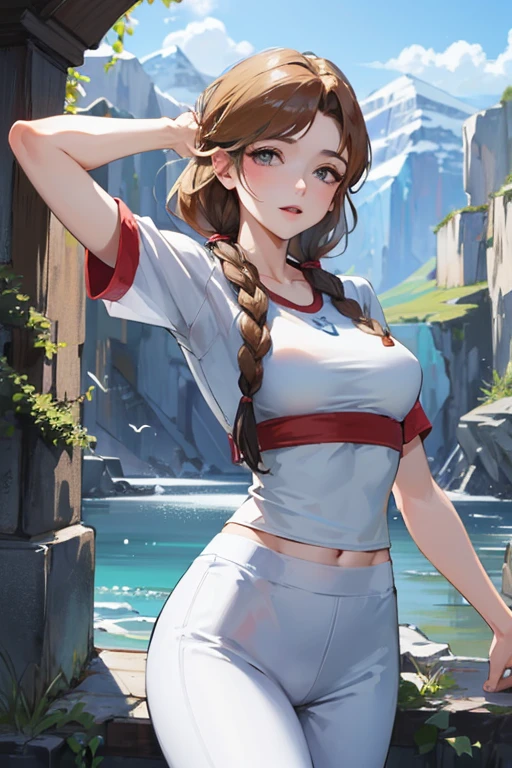 Photo of Anna of Arendelle wearing white gym clothes, legal, Mostrar seios, seios enormes, Alto, pernas sexy, bursting seios enormes com o bico do beido sem o surdian 