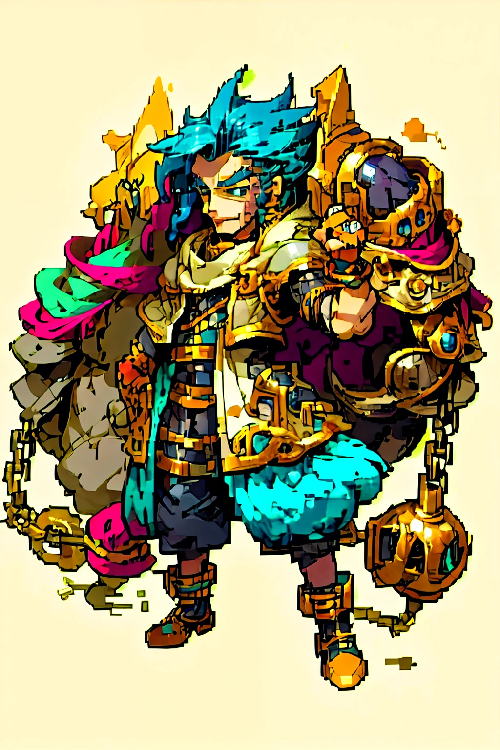 sylas \(league of legends\), 1boy, shackles, chain, with some accessory from penguin
