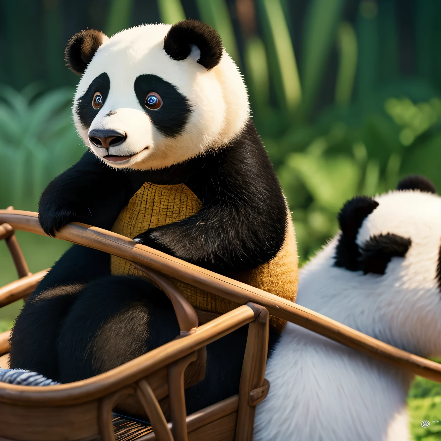 (Pixar Style) Portrait of a man riding a panda, Natural skin texture, 4K Textures, High resolution, Complex, Very detailed, Sharp focus, Ultra-detailed