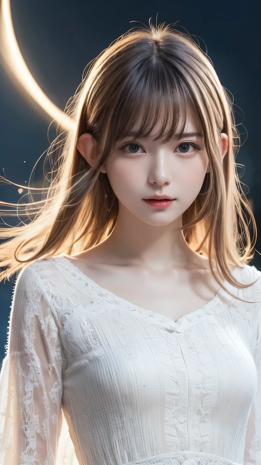 Silver Hair、(masterpiece, Highest品質, Highest, Official Art, beautifully、aesthetic, Long exposure: 1.2), Smooth movement, Attractive patterns, 1 girl, (Long dress with sleeves: 1.3), (((White clothes) )), Upper Body close-up, Exposing shoulders, Chinese Girl, blush, Black lob hair, Portraiture, alone, Upper Body, Observing the observer, Detailed Background, Detailed face, (Crystal AI, Crystal Theme:1.1), Wind Elf, Rotating wind, Controlling the Wind, White crystal clothes, Dynamic pose, Suspended particles, Aether Dynamics, whirlwind, vapor, whirlwind in the background, White Tone, whirlwind, Great atmosphere,blonde,Fairy, Yellow Hair, Plump face,Random Pause