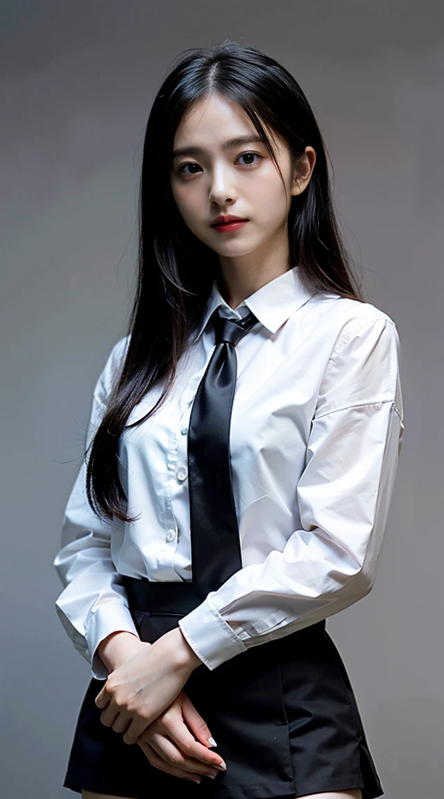 (8k、RAW Photos、highest quality、masterpiece:1.2)、(Realistic、Realistic)、1 girl、((Black business suit、Black mini skirt、White dress shirt、I'm looking forward to、))、Lots of eyelashes、Add shine to your eyelids、skeletally correct、Sweaty body、Beautifully trimmed fingertips、smile、