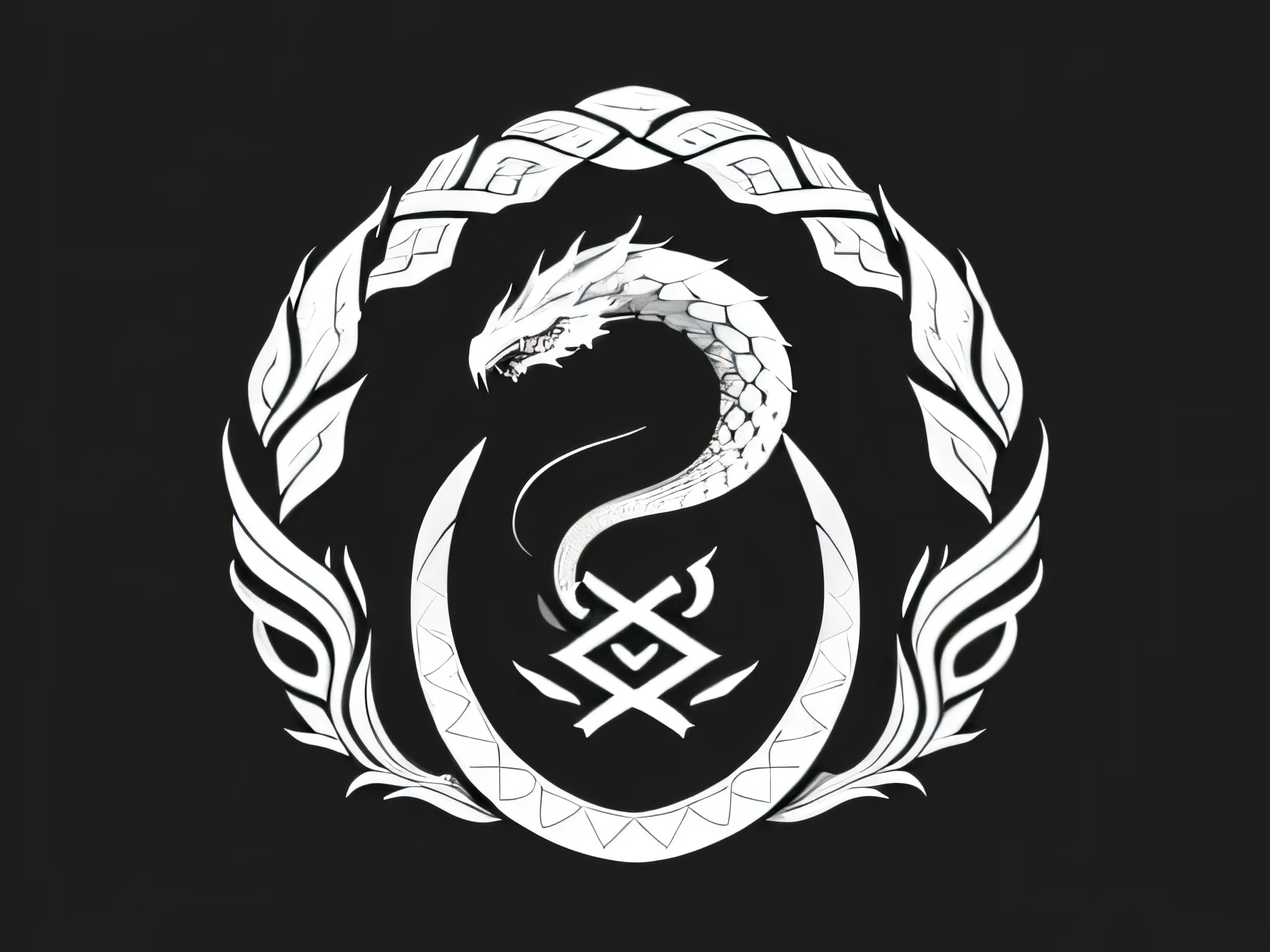 a black and white image of a snake with the letter v in the middle, a photo inspired by Shūbun Tenshō, deviantart, cobra, vyverns, logo without text, serpent, art of valin mattheis, logo art, v - fin, sirens, veins, serpent body, black and white logo, bones and veins