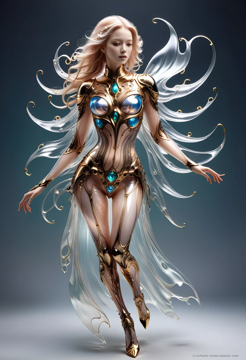 bioMechanical style Ultra detailed illustrations, Phantom Magical Creatures, (Translucent skin: 1.5), (with translucent body: 1.5) Ms. Schiff&#39;s Art, Neon, Light Particles, color, cmyk color, Backlight, Cyberpunk, close up, Mechanical, (whole body: 1.9), Dark background, View from top to bottom. blend of organic and Mechanical elements, Futurism, Cybernetic, detailed, complicated,Selective focusing, Miniature effect, Blurred background, highly detailed, Full of energy, View control,(Rich color:1.6),Crab