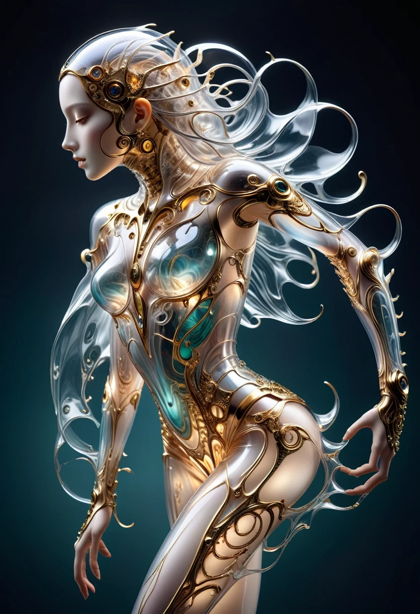 bioMechanical style Ultra detailed illustrations, Phantom Magical Creatures, (Translucent skin: 1.5), (with translucent body: 1.5) Ms. Schiff's Art, Neon, Light Particles, color, cmyk color, Backlight, Cyberpunk, close up, Mechanical, (whole body: 1.9), Dark background, View from top to bottom. blend of organic and Mechanical elements, Futurism, Cybernetic, detailed, complicated,Selective focusing, Miniature effect, Blurred background, highly detailed, Full of energy, View control,(Rich color:1.6),Crab