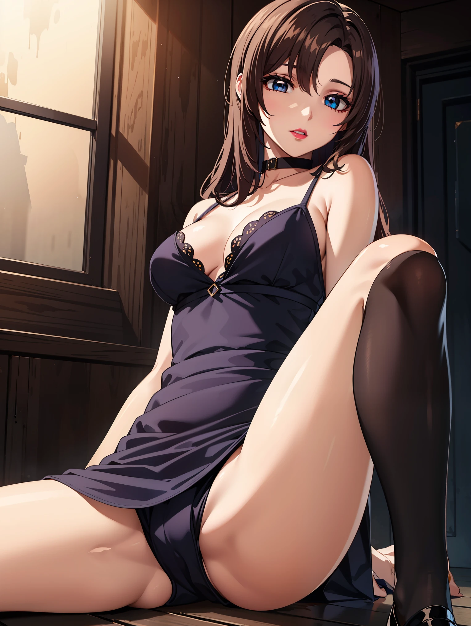 bangs,brown_hair, long_hair,red eyes,lipstick,makeup,
BREAK (shorts,((dress)):1.2)
BREAK (spread legs), sitting,
BREAK indoors, military place,
BREAK (masterpiece:1.2), best quality, high resolution, unity 8k wallpaper, (illustration:0.8), (beautiful detailed eyes:1.6), extremely detailed face, perfect lighting, extremely detailed CG, (perfect hands, perfect anatomy),