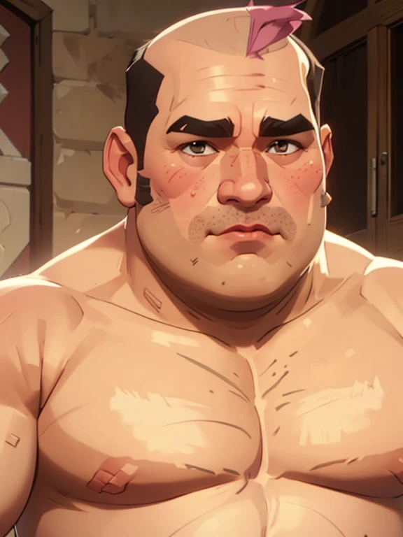Greg, fat mid-50s overweight guy, dad-bod, slightly balding, dark eyes, big nose, ((((no-muscles)))), ((((shaved face)))