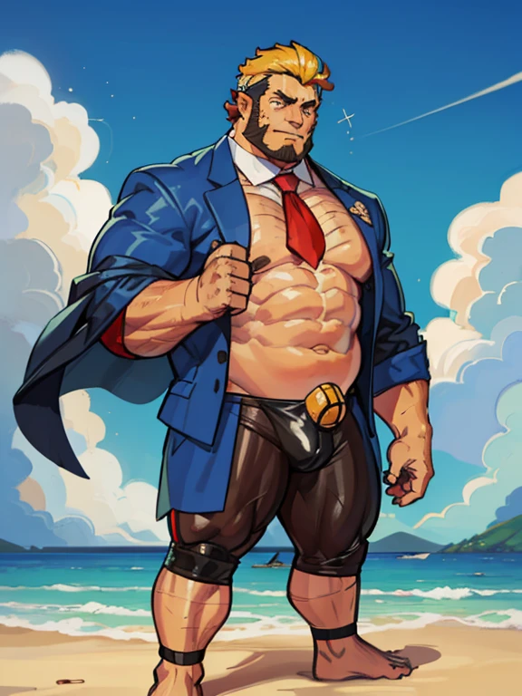 Just plump, chubby, extremely thick thighs, large belly,Create a photorealistic full body image of Fred Flinstone chubby chubby extremely thick thighs bulging belly wearing only red speedos as if he were a real man. Ele deveria ter barba por fazer. Japanese businessman, gordinho e atarracado, de 56 anos, ex-jogador de rugby, com cabelo curto e barba curta, in a suit and tie and competitive white swim pants, sentado em um banco em um parque tranquilo.(((talking to the spectator gesturing with his hands, dialogando, discutindo. he is calling the viewer, he is delivering something, he is gesturing for you to come closer to him. Gargalhando, zangado, triste, muito feliz, deprimido. Cabelos de cores variadas.))),looking at the sky, luz do sol brilhante, paradise beach