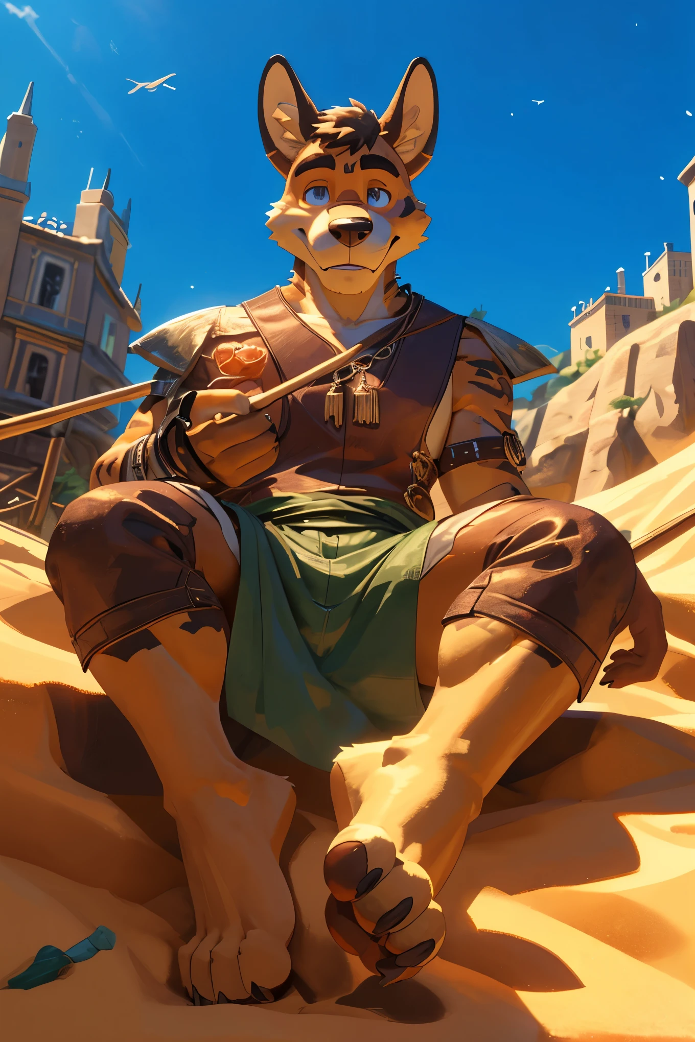(((Barefoot furry character, full body, cinematic setting, furry male, plantigrade, nice feet paws))) Dream on, (little Broomstick Cowboy) Of rocket ships and Mars Of sunny days and Willie Mays And chocolate candy bars Dream on, (little Broomstick Cowboy) Dream while you can Of big green frogs and puppy dogs And castles in the sand BREAK, nice soles, detailed background, 8K, (masterpiece:1.5), intricate details, highly detailed, extreme detail, octane render, fine art, best quality, highres, (detailed face:1.5), ((full_body)), UHD, (((perfect hands))), low light