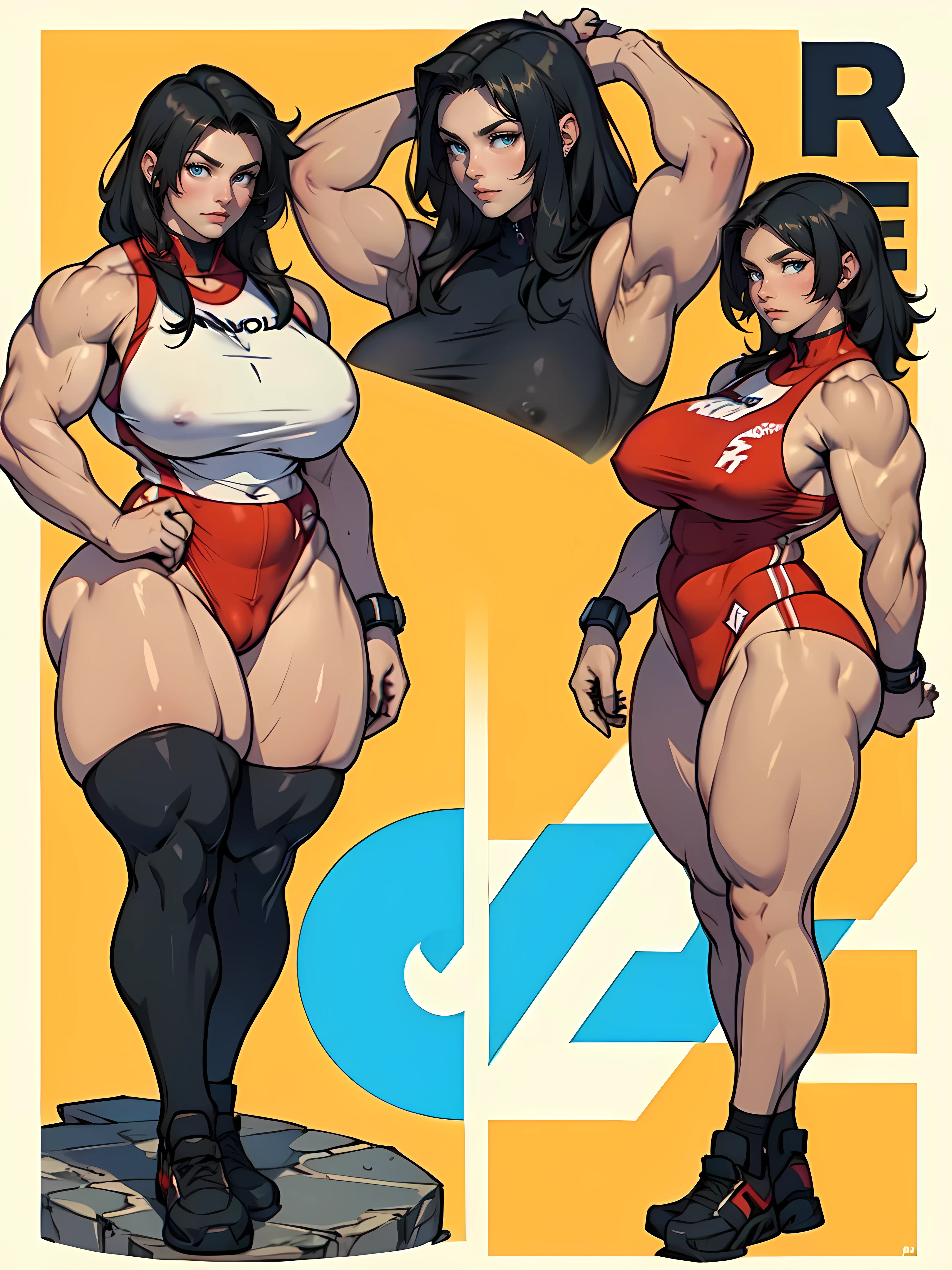 full body full body solo standing skintight ((((Massive female bodybuilder massive breasts)))) yellow eyes black hair pale skin NSFW