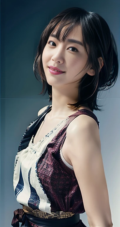 highest quality, masterpiece, Ultra-high resolution, (Realistic:1.4), RAW Photos, One girl, Beautiful Japanese Women, Beautiful Skin, Black Hair:1.7, gakki, ((short hair:1.5)), 30 years old, Smile happily:1.2, white tank top