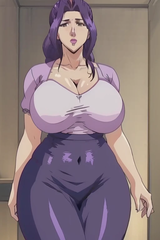 Nino Fujino,(Mature female , Large Breasts,Sagging breasts、Cleavage, cleveage、Thick thighs, Wide hips, Curvy beauty, Perfect body，) Light_Brown hair,Wearing a lavender suit, skirt, White shirt,high quality,4K,