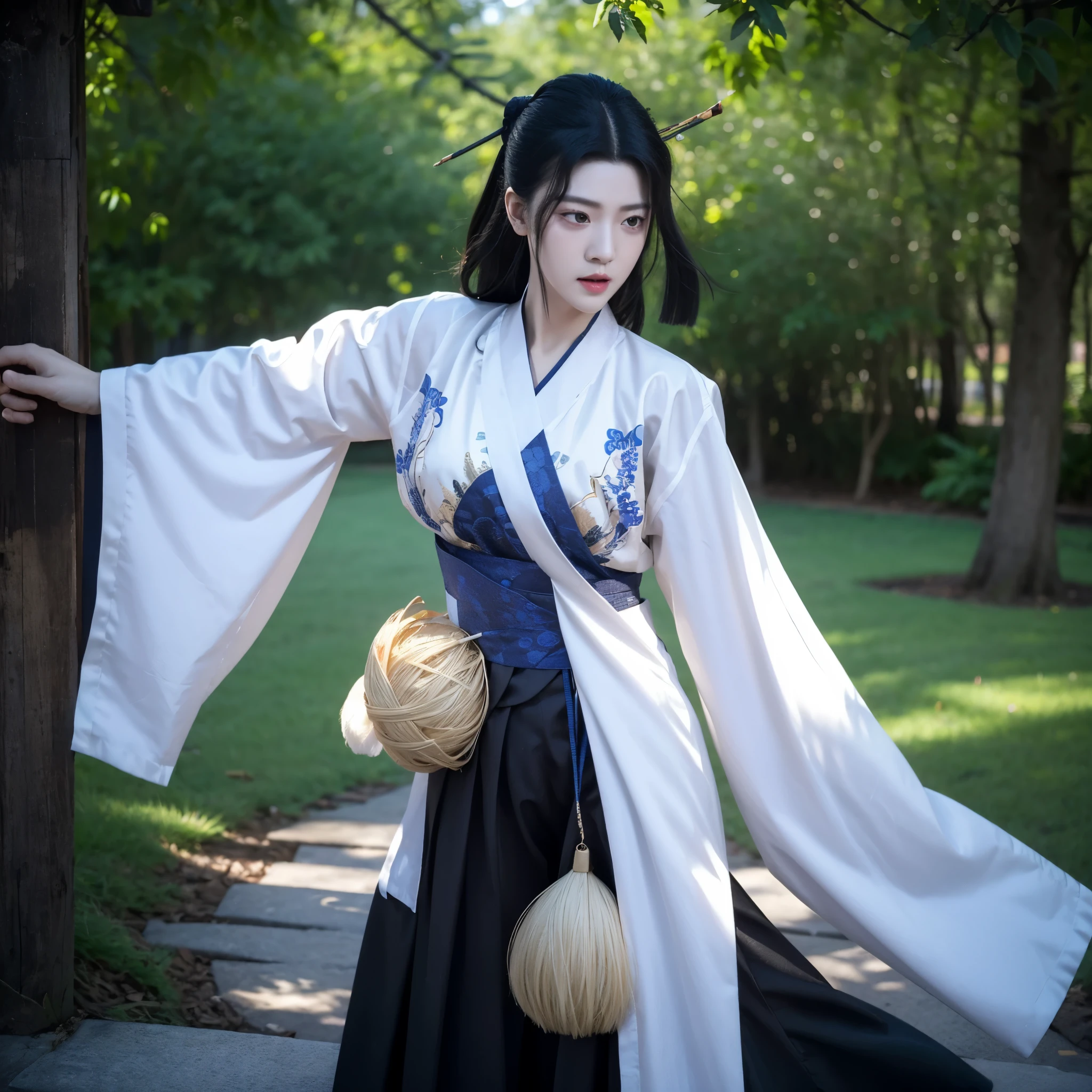 1 tràng trai trẻ, Sharp face with angular details, Wearing Hanfu, ngồi thiền, Peace of mind, in the sun, 4k, full hd, hight quality, details