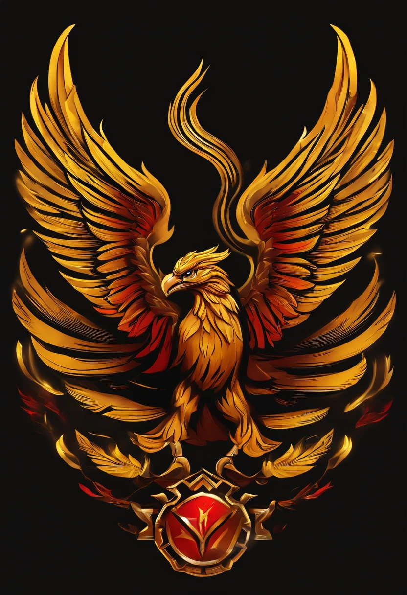 Uma logo simples para um guilda de Free fire chamada tropa da Juh, that its mascot is a phoenix and has its colors yellow, red and black.