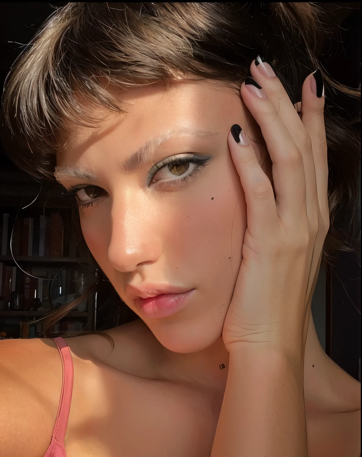 There is a woman in a green shirt and sunglasses, Retrato de Sophie Mudd, Xisionwu, Asian face, gema chen, ela parece uma mistura de sujeira, características Asians, Anna Nikonova aka Newmilky, Lulu Chen, pele verde!, modelo do instagram,  Asian, Masuimi Max, Estilo de Julia Razumova, olhos verdes penetrantes