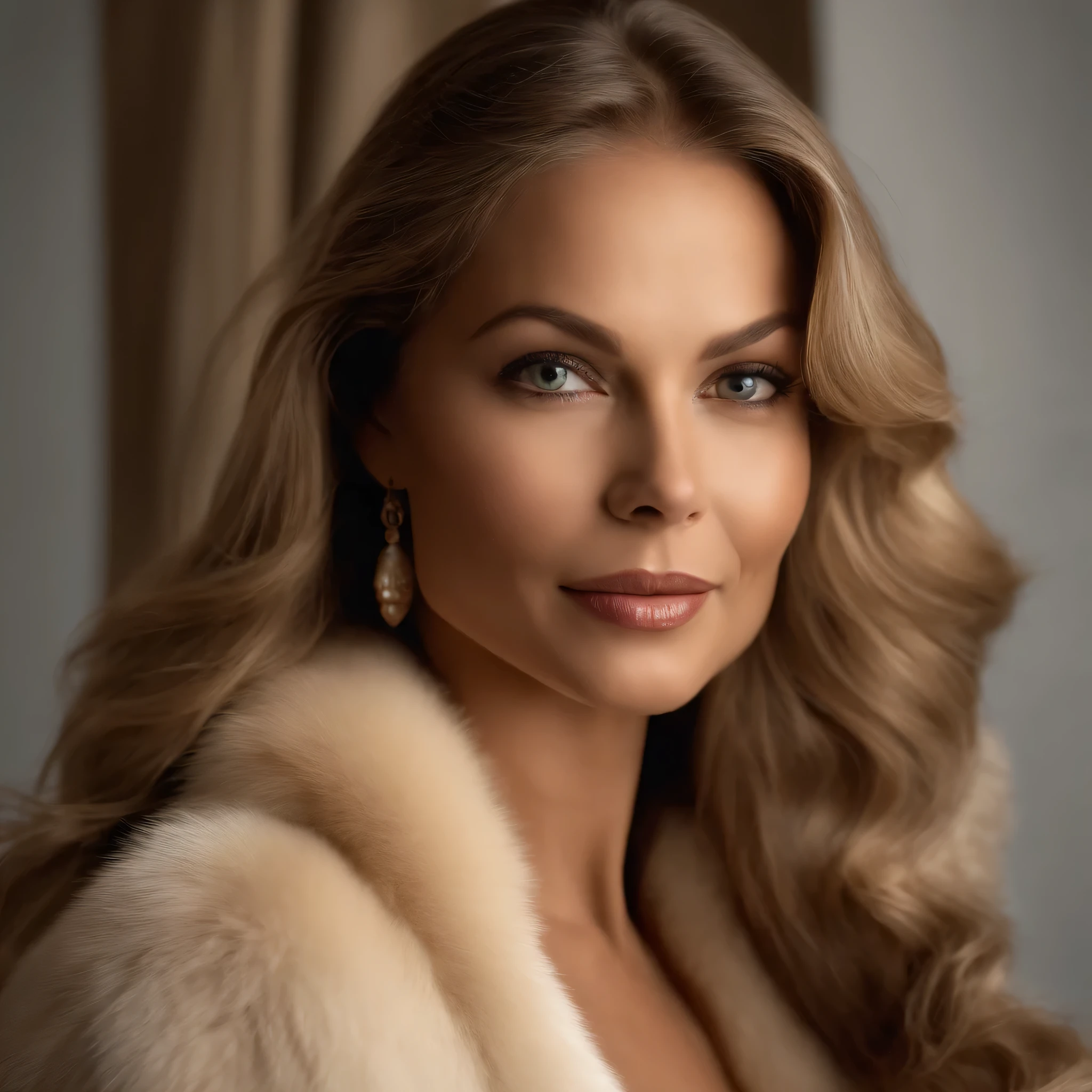 35 ans,(Une MILF:1.2), visage rond, un regard captivant, yeux verts, cheveux blonds,A very wide and very thick, very short sand mink fur coat, fifty centimeters thick, duveteux, naturel, with an ultra thick white and sand mink fur collar, three layers, souriante, fully nude front view, bare shoulders, and two large breast discovered by the fur, Ornella Muti jeune, Detailed wrinkles (8K, high resolution, Ultra-quality, A quality of'image ultra élevée, ultrarealistic, best quality:1.2) (gros seins en bonnet D:1.1), eyes visible through the hair, with silver gray hair, bobbed hair, Bonne position des yeux, cinematic light, Soft light, lombes, la nuit, detailed color background, Convoluted, Very detailed, 8K, Overall Silhouette, posant professionnellement sur un canapé penthouse, En regardant directement la caméraUne photo d'une femme souriante Nikon D850, objectif 85 mm