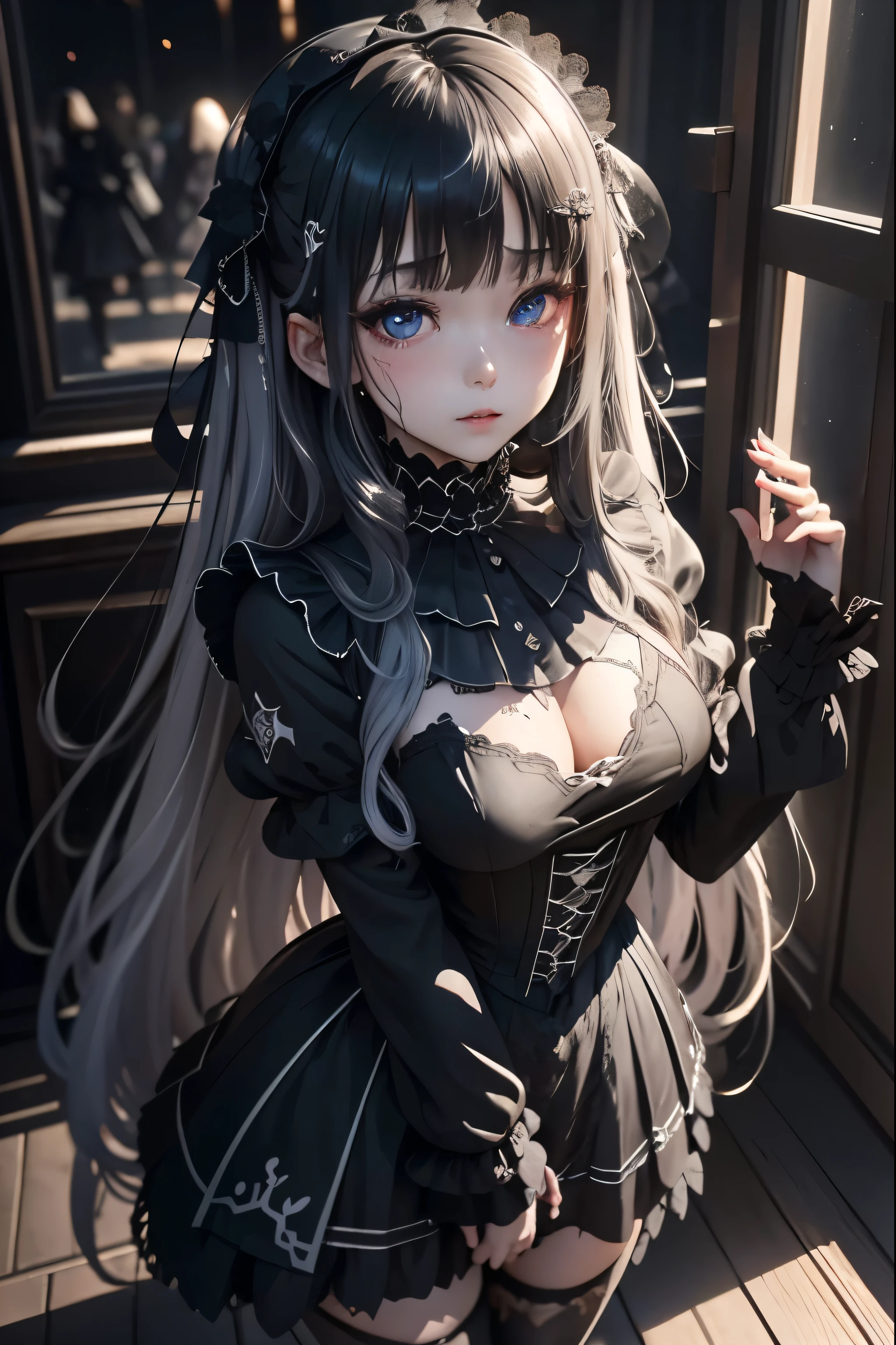 Hard Dark Gothic Makeup、Deep Night Sky、Horror、Black dark eyeshadow、cry、sad、Good skin radiance、Dark Gothicメイク、Dark smile、palace、The beauty of fragrance、24-years-old、Expression of intense sexual pleasure、Embarrassed look、Dark Gothic、Obscene language、highest quality、Expression of sexual pleasure amid suffering、Drunk face、紫のMaid clotheysterious、Noble、The face of someone who is holding in the toilet、sexy、Loving smile、Twin tail hair、Right blue eye, Left eye is red、Super bewitching pose、Platform Heel Shoes、Heavy makeup、Gothic ta Clothing、A little slimmer、Silver Hair、Long Hair Straight Hair、Cute Gothic Loliress、Beautiful Face、elegant features、Fascinating face、Stained glass is the background、Chest glistening with sweat、The room is dark、goth long dress、Bell Sleeves、Wizard Sleeve、decadent look、Sexually excited expression、Gothic Mode、Glossy thighs wet with water、Thighs that are wet and shiny with oil、Background of a room full of roses、sad expression、Rose Maiden、The embroidery is pink、The dress has pink embroidery、Thigh-high socks、Knee-high socks、Gentle expression、Dark black eyeshadow、despicable act、Stained glass and rose background、The lower half of the body is wearing a black bikini swimsuit.、thighs are a little thin、Female Duo、Female couple、A blue lightning bolt glows in her right hand.、Blue electromagnetic waves shine in my hands.、dark church background、Stained glass、Black metal world、Dark Castle、Dark Room、Slender body、upright、walk、Are standing、gothic long dresaid clothes、Victorian dresses、Her thighs glisten with sweat、My body is wet and shiny、Lots of glitter on the thighs、sweating、My thighs are sticky from sweating、Sweat glistens on the thighs, The whole body is sweaty and shiny、Quite sweaty、My thighs are sweaty、My thighs are so wet、My thighs are shining with sweat、A lot of sweat glistens all over the body、The thighs are the best、Black bikini bottoms、