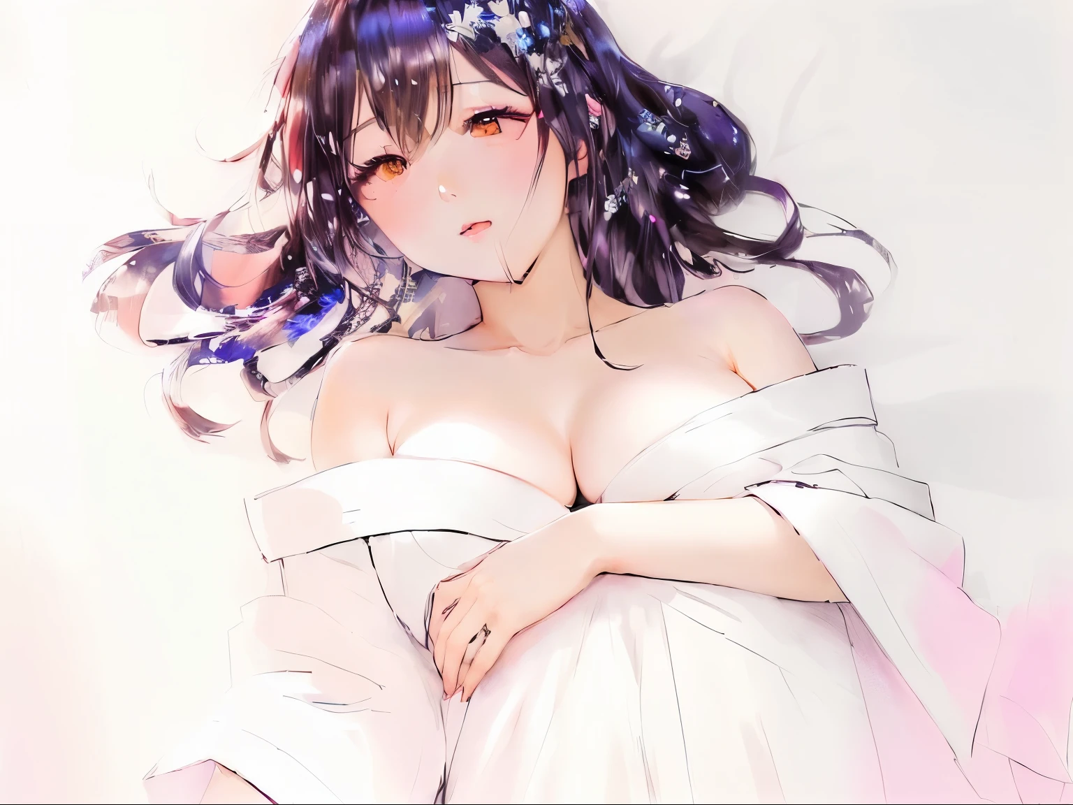 Painting of a woman with long hair and a dress, an Anime Drawings, Anime Sketch, Anime Drawings, Line art!!, 太い黒のLine art, pencil and ink Manga drawings, Drawn by a Japanese anime artist, Anime Shading), Anime style painting, a Manga drawings, 太いLine art, Anime Girls, Beautiful anime outline, Manga drawings, Anime Shading