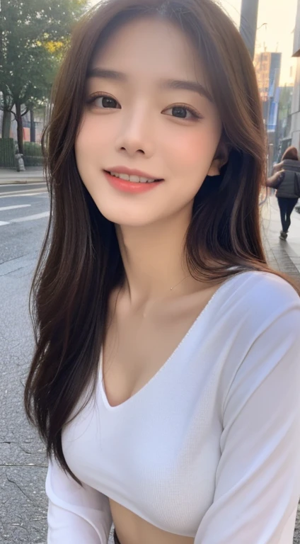 ((best qualtiy, 8k, tmasterpiece:1.3)), Focus:1.2, perfect figure beautiful woman:1.4, Cocked buttocks:1.2, ((long whitr hair)), (wetclothes:1.1) , (Rain, Street:1.3), pink tube top:1.1, Highly detailed facial and skin texture, Detailed eyes, double eyelid,Cocked buttocks,Whiten skin,ssmile,underdressing