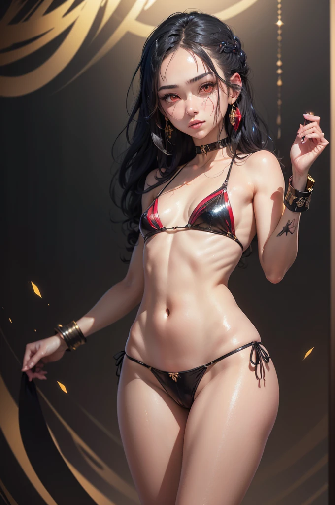 Shooting from the feet、Full body portrait、cute 妖精 ,girl, 1girl,(((a bit ,tiny a bit body,small))),((anime 妖精 with extremely cute and beautiful braided hair)),Latex Bikini、 (((Flat Chest))),((((Black Hair:1.35,colorred inner hair,Ear breathing)))),(((red_eye:1.3))),Complex eye,beautiful detailed eye,symmetrical eye,big eye:1.5,(((Glowing Skin:1.5,Light Skin: 1.5,Sunburned skin,Shiny skin,very Shiny skin,Shiny body,Plastic Glitter Skin,exaggerated Shiny skin,Glowing Skin))),(,Detailed body,Great weapons,(Detailed face)), cute,Lewd,erotic,bold,Browsing Caution, Revealing clothing,Show some skin,(Completely naked),(choker,Wrist cuff),((Complex outfit,Complex clothes))), (Dynamic pose:1.0),Embarrassing,(Shiny winter ornaments),High resolution,Sharp focus,(Very detailed,Very detailed),(Realistic artwork:1.8),(Very detailed CG unity 8k wallpaper),(((Bright colors,Vibrant Themes))),(Complex),(masterpiece),(highest quality),