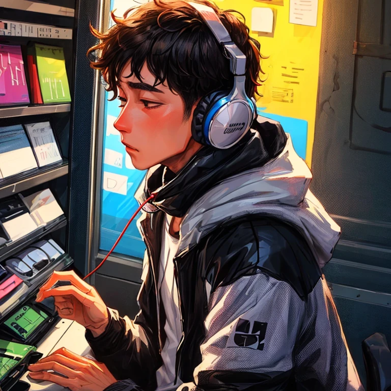 Lofi boy using headphone