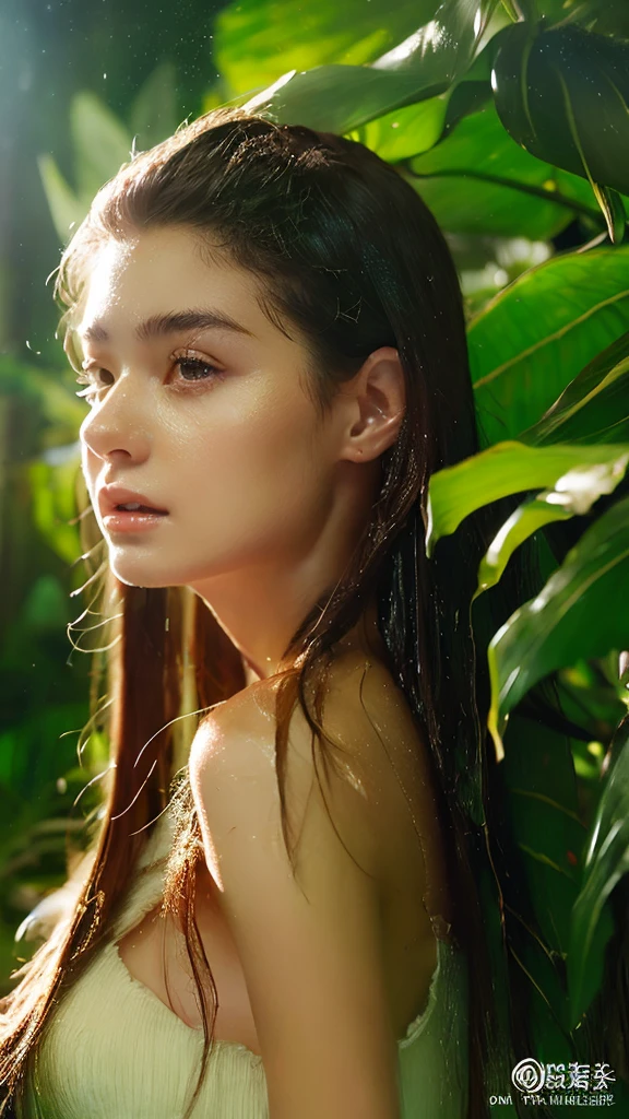 (top-quality、masterpiece:1.2)、(Photorealsitic:1.2)、femele、Skin texture、Thin hair growth、Mare、Wet hair、Mysterious lighting、Tropical rainforest