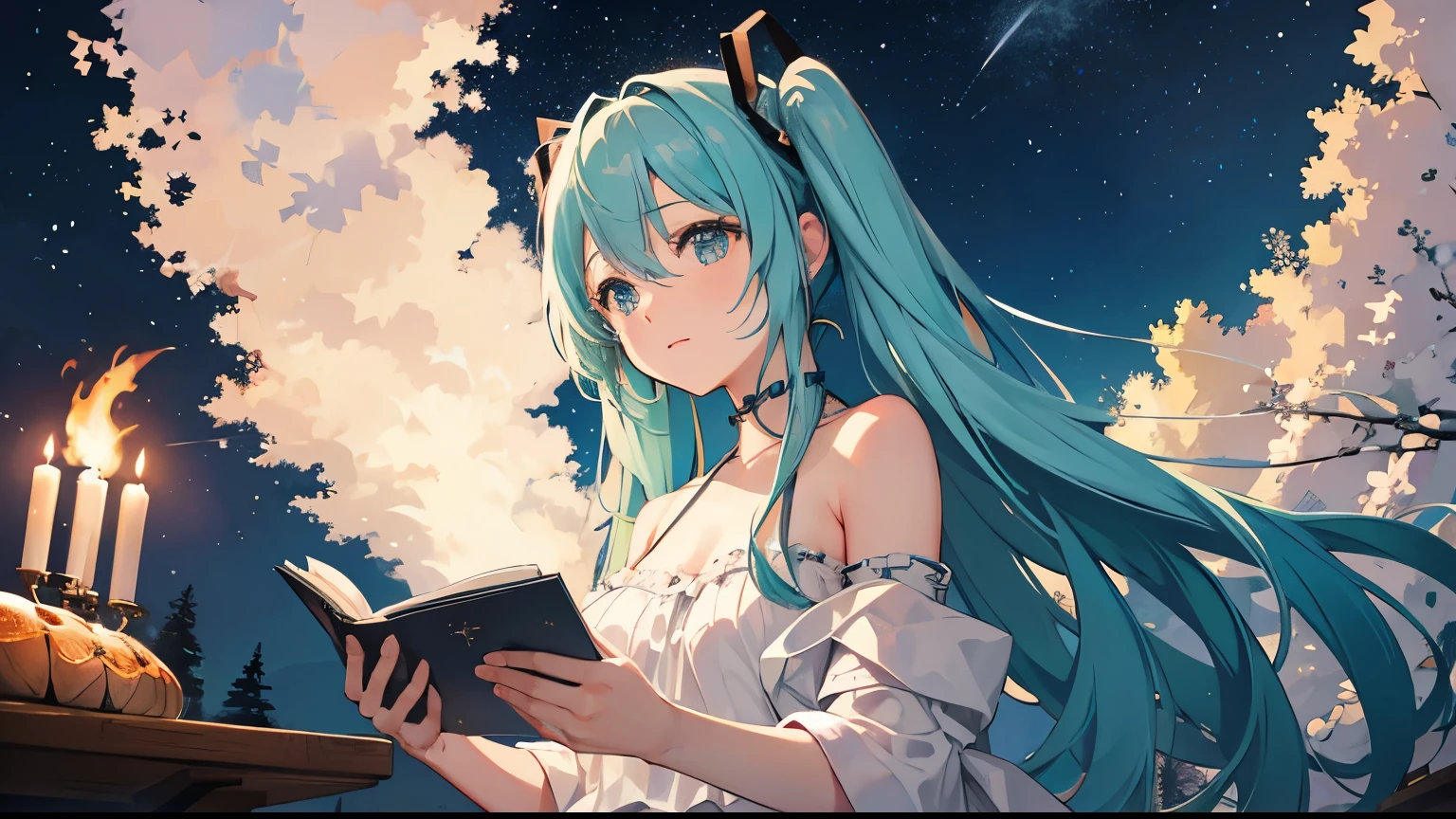 Under the beautiful starry sky、Reading by the campfire、Naked Hatsune Miku。4K