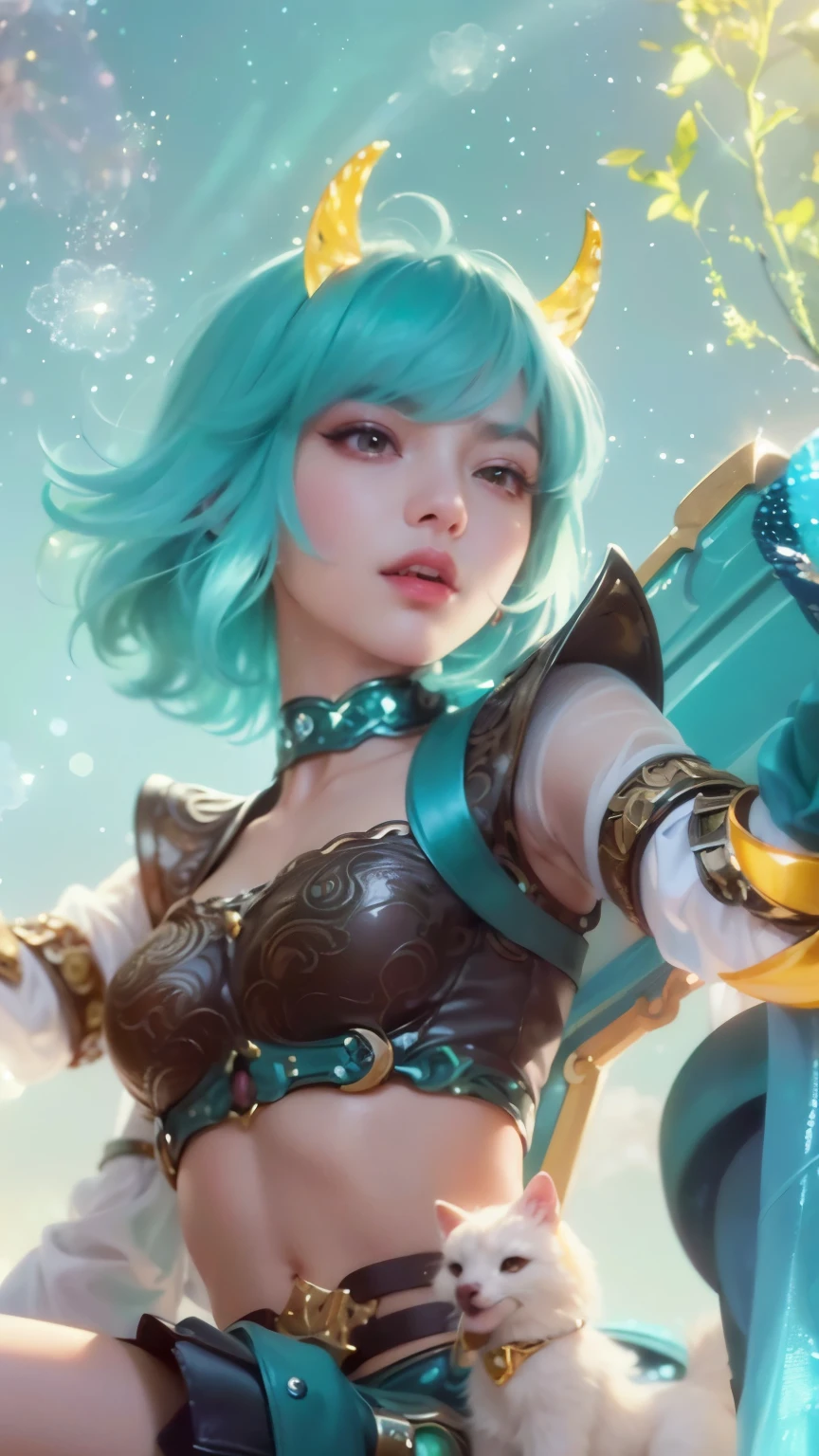 (8k, RAW photo, photorealistic:1.25) ,( lipgloss, eyelashes, glosace, glossy skin, best quality, ultra highres, depth of field, chromatic aberration, caustics, Broad lighting, natural shading,) looking at viewer with a serene and goddess-like happiness, Beatrix spesial skin mobile legends bang bang