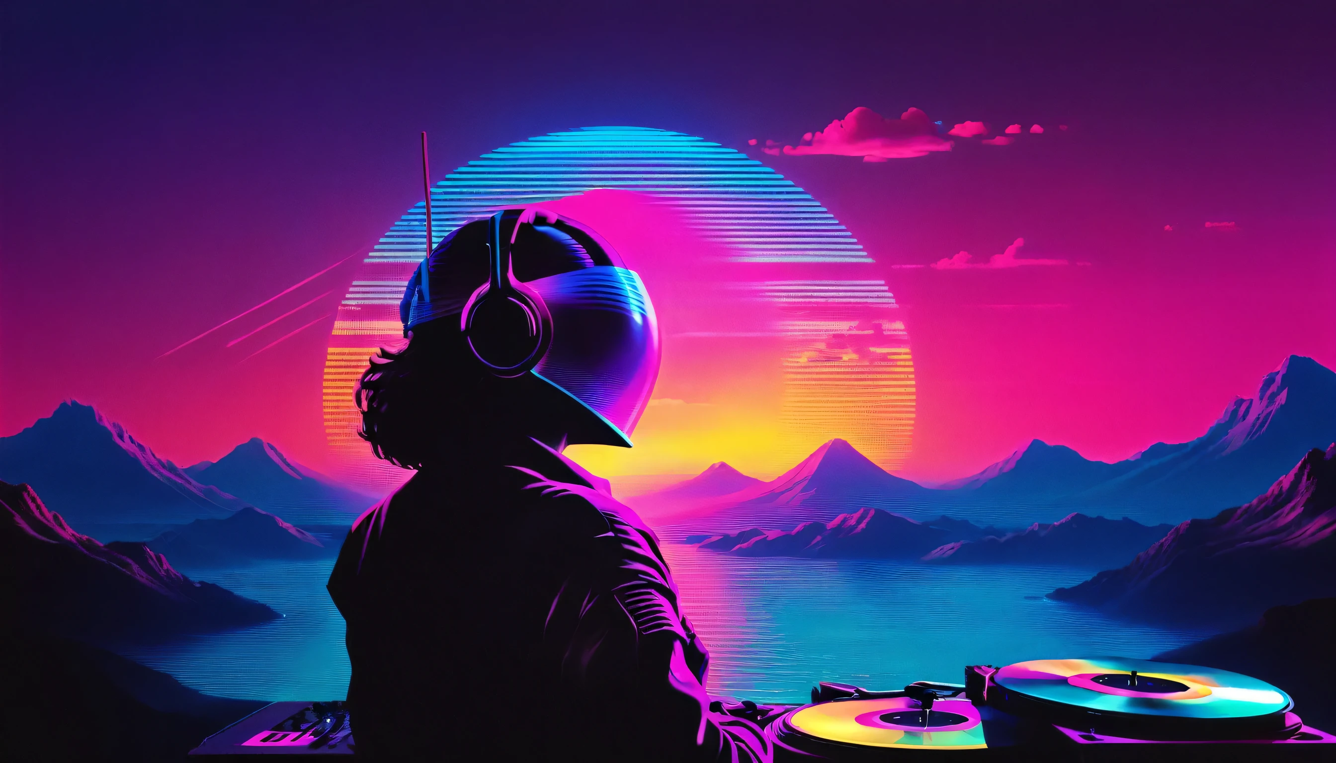 vinyl records,Vaporwave Aesthetic style, synthwave,