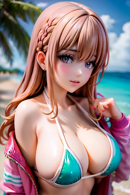 a close up of a woman in a bikini and a pink jacket, young sensual gravure idol, young pretty gravure idol, young skinny gravure idol, deayami kojima, kimi takemura, young gravure idol, realistic young gravure idol, japanese model, ayami kojima amano, chiho ashima, sophisticated gravure idol