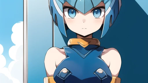 Leviathan Megaman 1 girl, looking at viewer, blue hair, Blue eyes, sea background , face only