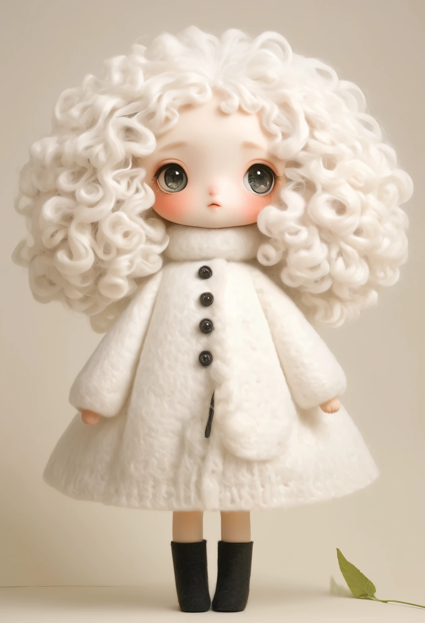 (masterpiece, best quality:1.2), 1 Girl, Solitary, big eyes，White curly hair，Felt clothing