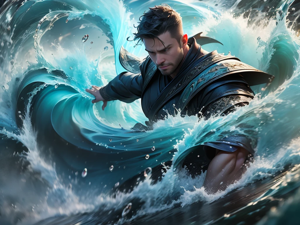 ((best quality)), ((masterpiece)), (detailed), (actual), (official art), (extremely detailed CG unity 8k wallpaper), (water magic:1.2), (Manipulating water:1.1), (Component control:1.2), (graceful movements:1.1), (aquatic beauty:1.2), (mysterious power:1.2), (Calm expression:1.1), (Flowing tides:1.2), (sparkling water droplets:1.2), (magic aura:1.1), (magic spell:1.2), (rippling waves:1.2), (magnificent water formation:1.1), (Emerging from the whirlpool of water:1.2), (Resonate with nature:1.2), (commanding the elements:1.2), (translucent veils:1.1), (Wisdom and strength:1.2), (glamor vortex:1.2), (Glow-glazed:1.1), (With the sea:1.2), (Mysterious origins:1.2), (balance:1.1), (the power of calm:1.2), (a mesmerizing spectacle:1.2), (Immerse yourself in liquid magic:1.1), (Embrace his destiny:1.2), An award-winning original photo, 1 man, solo, (41 year old)), George Pei, Chris Redfield, ((daddy)), muscular male, round face, soft smirk, tall and hunk,  best quality, masterpiece, high resolution:1.2, Dynamic Angle, volumetric lighting, (Best quality, A high resolution, Photorealistic), Cinematic lighting, Masterpiece, RAW photo, Intricate details, hdr, depth of field，brush cut，short detailed hair，fatness，double eyelid，slightly fat big breasts,(Best quality, A high resolution, Photorealistic), Cinematic lighting, Masterpiece, RAW photo, Intricate details, hdr, full body, action pose, 