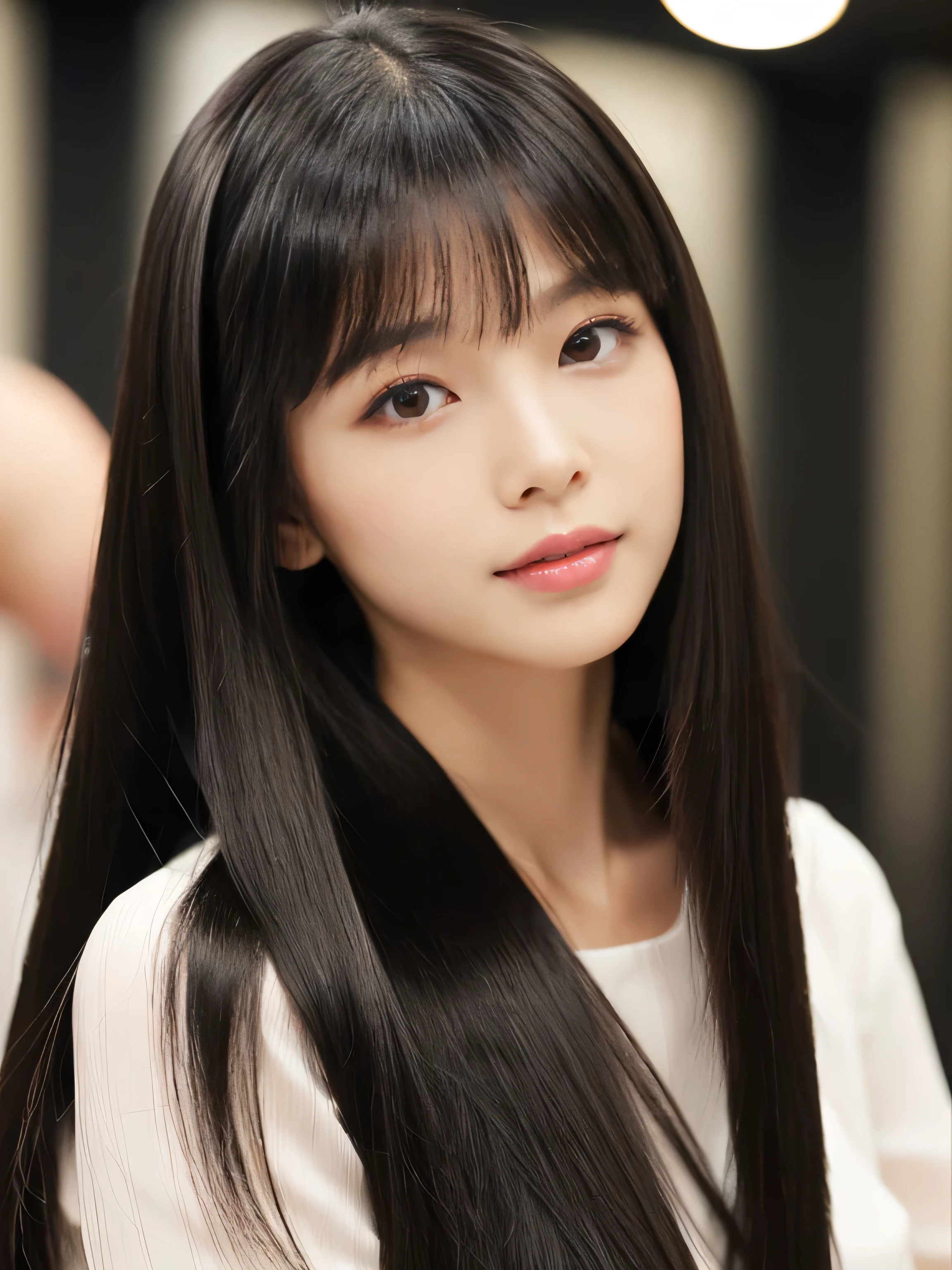 ((highest quality)), ((masterpiece)), (be familiar with), perfect face (1 girl) (She is 18 years old and the most beautiful high school girl in Japan.)((highest quality)), ((masterpiece)), (become familiar with), perfect face arafed woman with long black hair standing in front of a wall, long black shiny hair, 黒いsilky hair, Extra Dark Natural Black Hair, long straight black hair, long black straight hair, Perfect silky straight hair, straight black hair, long black hair, her hair is long and straight, detailed long black hair (sfw huge breasts 1.8) (huge breasts 1.8) (Super long hair down to the ankles) (standing model) sensual look erotic expression neat bangs The neatly trimmed bangs are princess cut and cover the entire forehead.. bright red lips fine hands fine fingers five fingers natural makeup beautiful japanese girl face, Japanese facial features, Realistic young gravure idol with long hair Shiny long hair, long black shiny hair, long, straight brown hair, her hair is long and straight, super long hair girl, black silky hair, long black hair, silky hair, Long flat hair, Silky texture, with long hair, long flowing brown hair, thin and shiny hair Detailed white beautiful human body anatomically correct skin detailed eyes detailed mouth the corners of the mouth rise slightly (lips are thin) blushing face front view serious expression summer sailor suit She is standing by the window in her classroom, gazing out at the viewer.