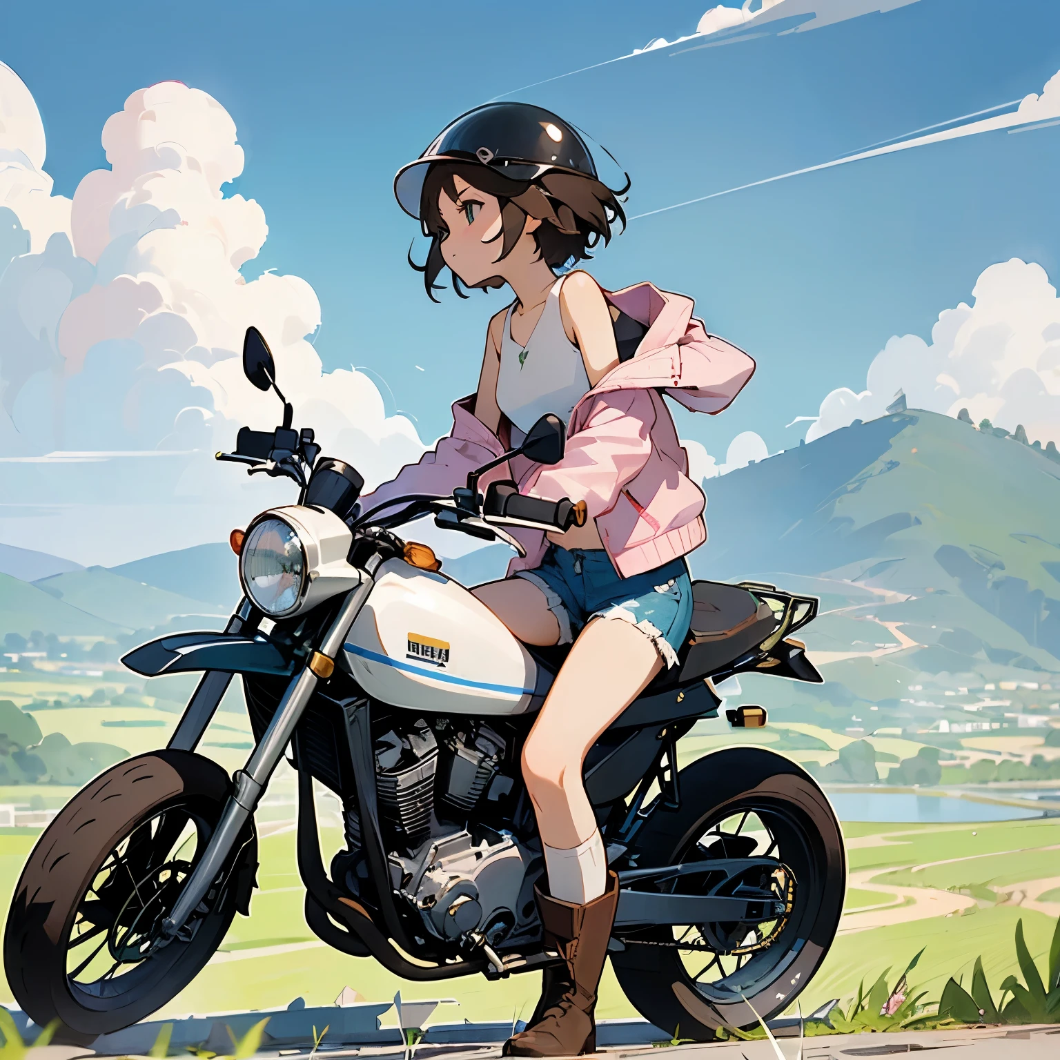 (Japanese countryside scenery、Green Mountain、A town at the foot of a mountain:1.5)