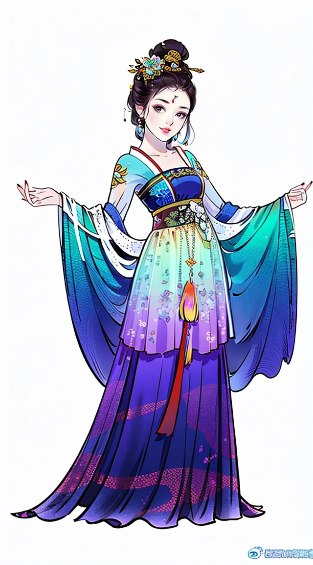1 female(Pretty Face),Unique,Full body standing,Solitary,Transparent Background,Original character designs from China,Game character costume design,Gorgeous multi-layered sequined skirt,High Detail,Color Grade,White background,Ultra-high resolution,Clear focus,HD,8k,Clear facial features,Clear details