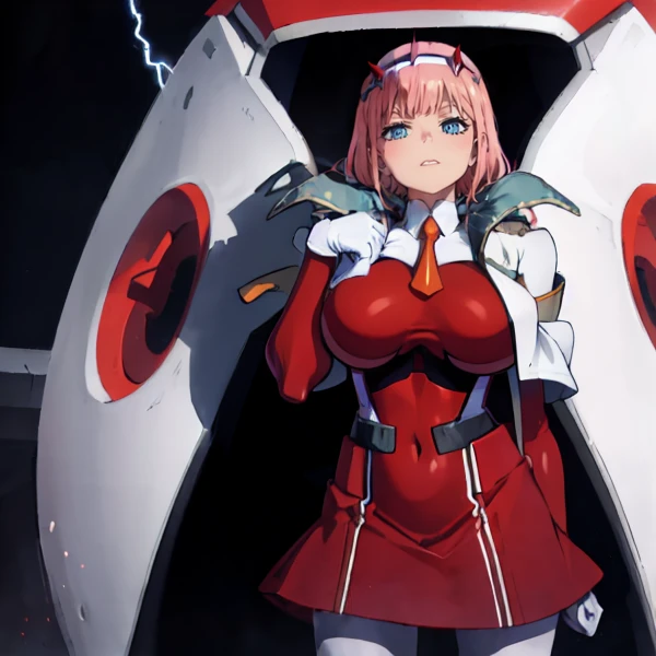 masterpiece, best quality, IncrsLowTier, electricity, glowing eyes zerotwo horns, hairband, necktie, red dress, pantyhose horns, hairband, red bodysuit, armlet, mecha horns, hairband, white bodysuit, white gloves, mecha peaked cap, red dress, white gloves, jacket on shoulders, pantyhose, cyber_armor body_suit,huge_breast, tall female, fulll body, sun light, smile,, sun aura,, boots, standing, smile, lips, red lips,{best quality}, {amazing quality} {best quality},{amazing quality},, {absurdres},{{highres}}, {very aesthetic}, {detailed}