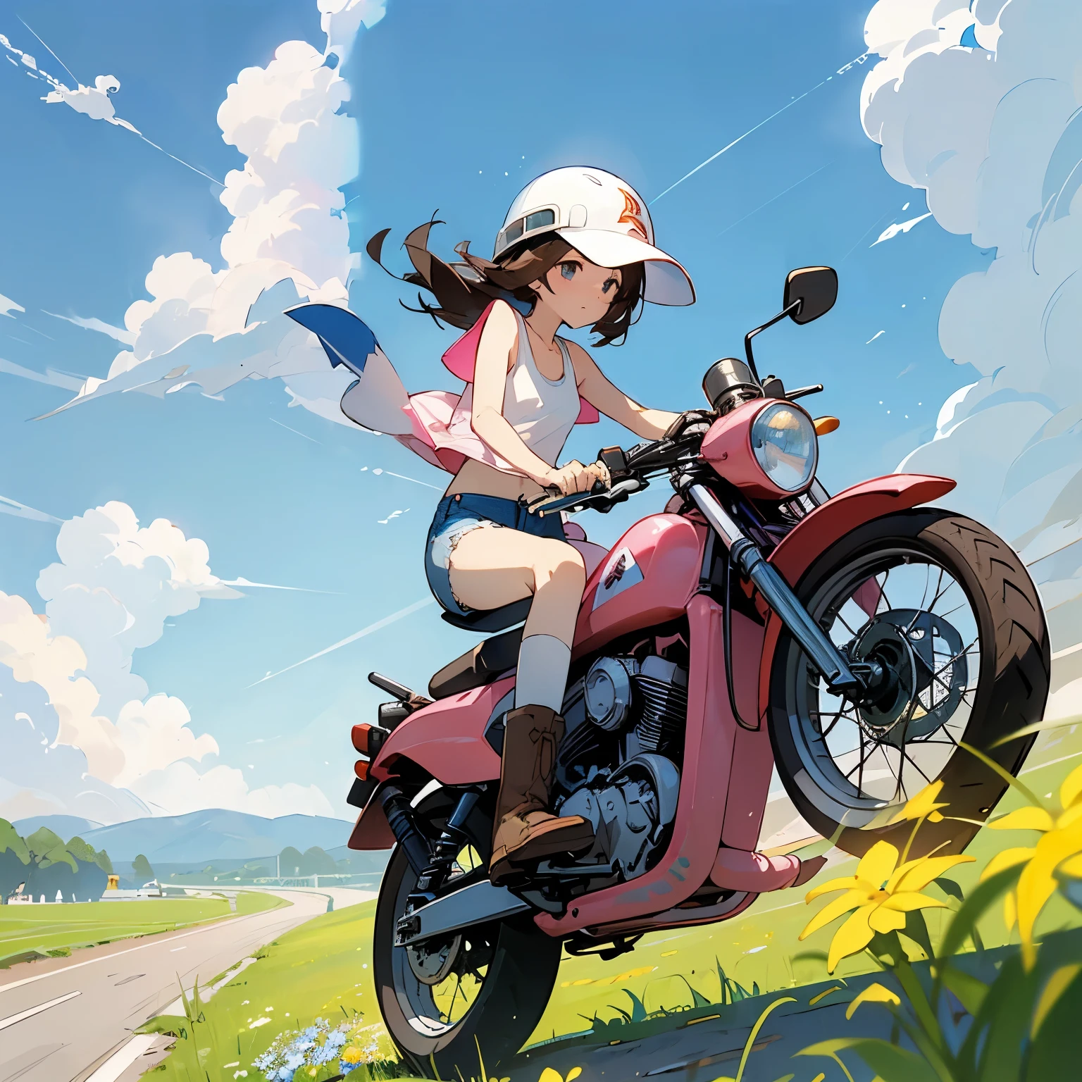 (Blue sky、White clouds floating、Early summer sky:1.5)