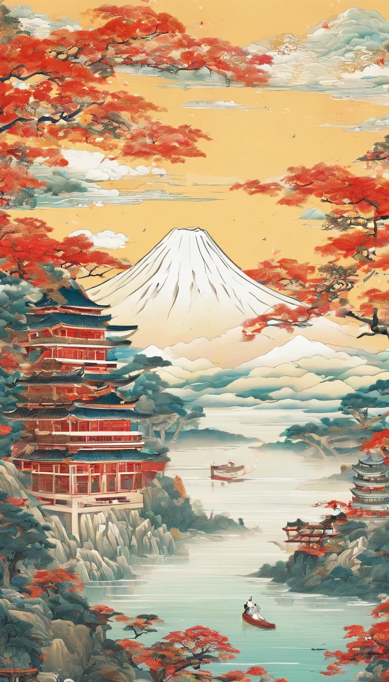 Idyllic Chinese murals, light and white style, Layered Landscape, Japanese Art, Large murals, Ricoh FF-9D, Golden Age Aesthetics, Exotic