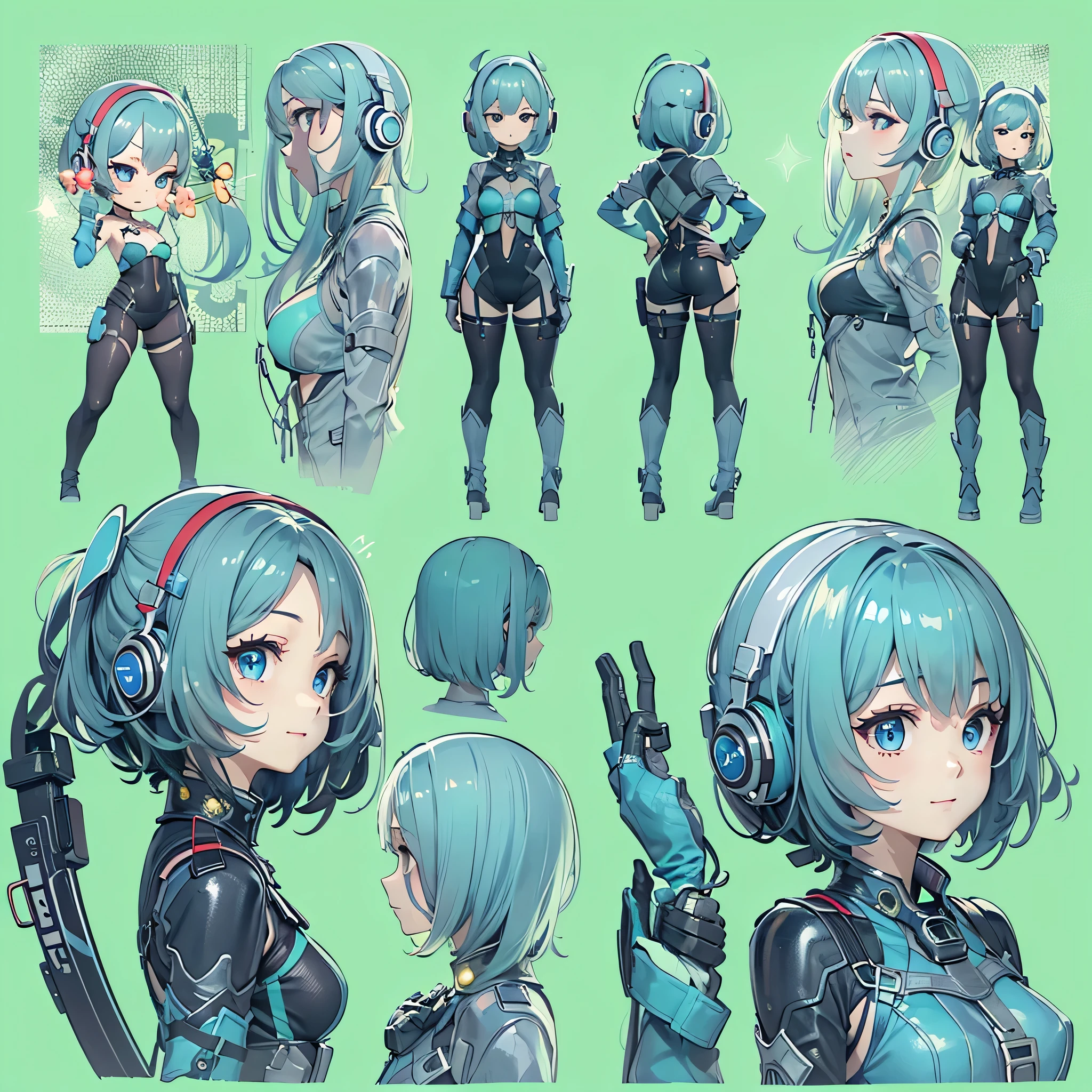 (masterpiece、highest quality、Highest Resolution、Clear_image、Detailed details、Angle from above): (Whole body、One 20 year old girl、Japanese Faces、Small Face、Slender、Navy blue super short bob cut hair、(Hidden small breasts:1.3)、Sparkling blue eyes、Shiny pilot suit in blue and black colors、Chest protection armor、Tight fitting clothes、Clothing that covers the whole body、Glamorous clothes、Tight Fit Pants、Hide your skin、Very delicate and beautiful、Detailed Skin、hide thighs、Hide your ass、Cute、A gentle smile、Soft expression、heroine、headset、Knee-high boots、Elbow-length gloves、Eye Level Shot、Face directly、Woman on a spaceship)