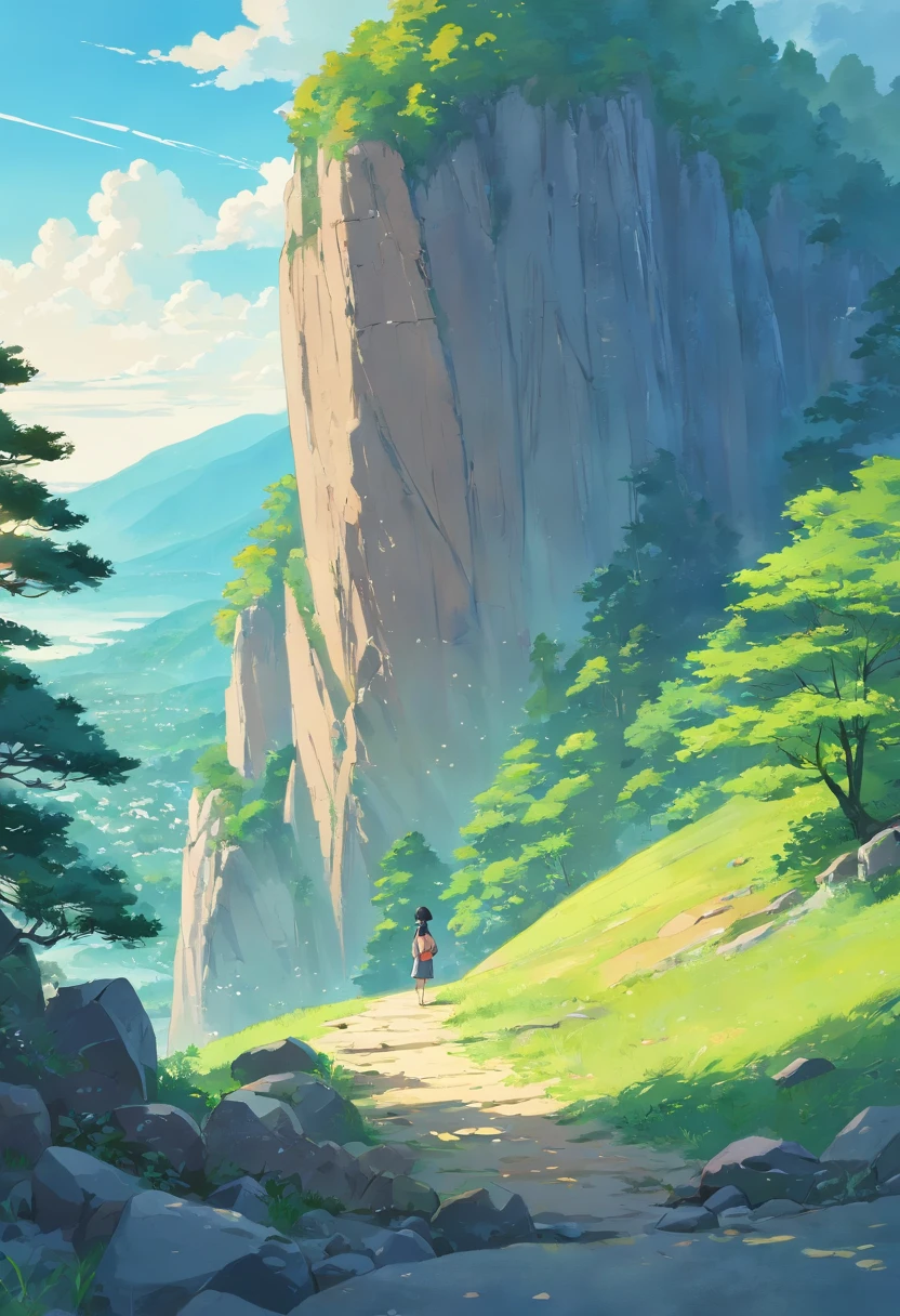 (masterpiece, best quality: 1.2), Traditional Chinese ink painting, Takayama, Small hill, rock, Trees, No humans, cliff