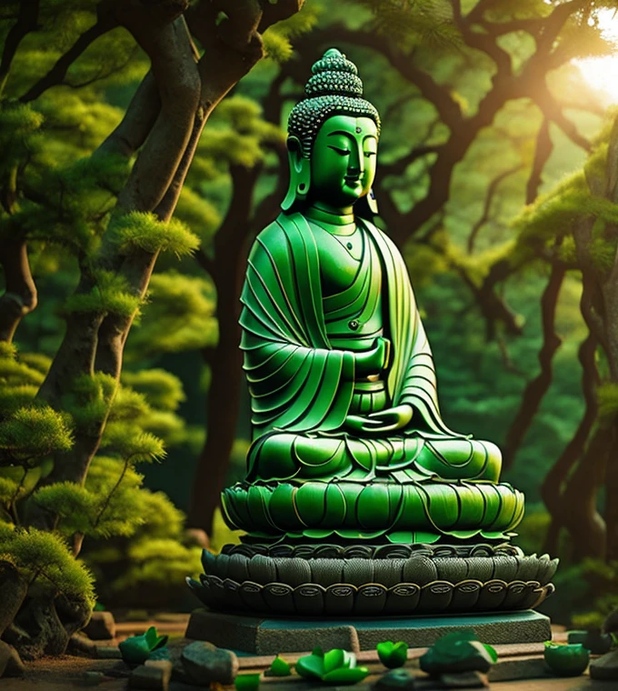 
quan yin statue made of jade, chinese haven back ground, holly light