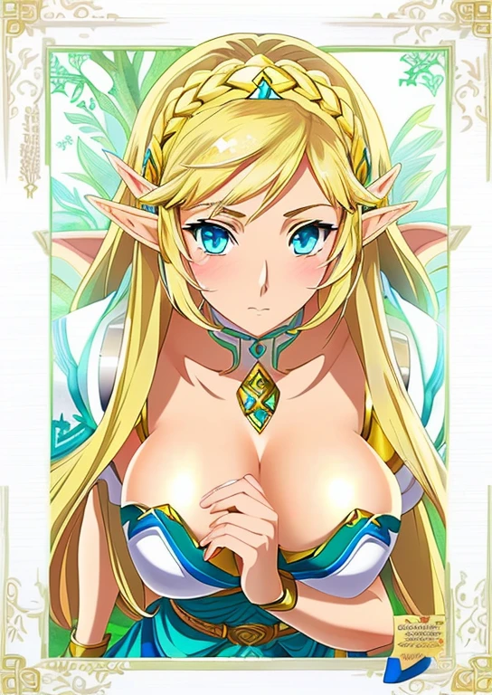 4k, best quality, Comic Babes, a cartoon of a woman with very large breasts, elf girl, portrait of princess Zelda, portrait of Zelda, elf princess, highly detailed exquisite fanart, anime goddess, extremely detailed artgerm, haired princess blondes, princess zelda, an elf queen, portrait of an elf queen, elf queen, detailed anime digital art, clean and detailed anime art, anime digital illustration