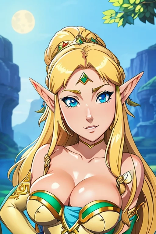 4k, best quality, Comic Babes, a cartoon of a woman with very large breasts, elf girl, portrait of princess Zelda, portrait of Zelda, elf princess, highly detailed exquisite fanart, anime goddess, extremely detailed artgerm, haired princess blondes, princess zelda, an elf queen, portrait of an elf queen, elf queen, detailed anime digital art, clean and detailed anime art, anime digital illustration
