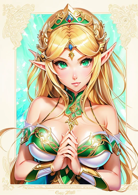4k, best quality, Comic Babes, a cartoon of a woman with very large breasts, elf girl, portrait of princess Zelda, portrait of Zelda, elf princess, highly detailed exquisite fanart, anime goddess, extremely detailed artgerm, haired princess blondes, princess zelda, an elf queen, portrait of an elf queen, elf queen, detailed anime digital art, clean and detailed anime art, anime digital illustration