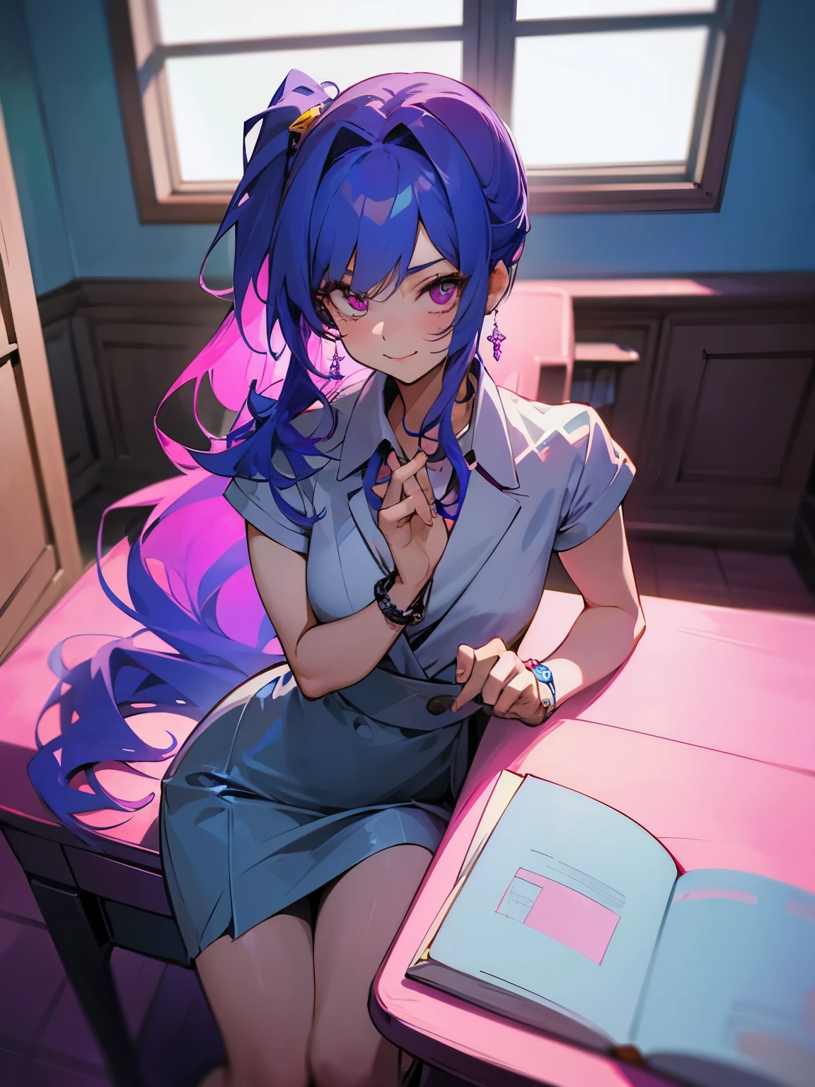 cartoon of a boy and a girl sitting at a table with a book, ddlc, in the art style of 8 0 s anime, 9 0 s anime style, 90s anime style, in anime style, in an anime style, anime aesthetic, anime vibes, 9 0 s anime aesthetic, 9 0 s anime art style, lofi boy and girl, typical anime classroom, beautiful background window, a cute boy and a cute girl, beautiful faces, a boy and a girl, don't extra hands, NO extra hands, generate a boy and a girl with NO extra hands, NO extra arm, the boy has a short hairstyle and the girl has a long hairstyle, pretty faces, cute pretty boy and cute pretty girl with amazing smile, based on ouran high school host club, host club 